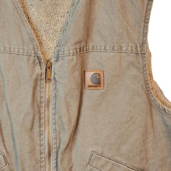 Carhartt V13 DES Sherpa Fleece Lined Canvas Workwear Tan Gray Vest Men's 2XL - Picture 3 of 10